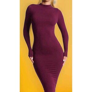 Naked wardrobe burgundy long sleeve Form Fitting maxi dress XL Cr60 NWT New